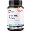 Disainid Health Ultra Methylated B12 + Methyl Folate - Vitamiin B12 Methylcobalmin and Folate Supplement, adenosylcobalamin & 5-MTHF närvidele, Cellular Energy + Methylation Support (90 kapslit)