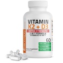 Bronsoni vitamiin K2 (MK7) koos D3 ekstra tugevuse täiendusega Luu tervis Mitte-GMO valem 10 000 IU & 120 mcg MK-7 Lihtne alla neelata D K, 60 kapslit