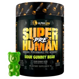 ALPHA LION Superhuman Pre Workout Powder, Beta Alanine, L-Taurine & Tri-Source Kofeiin Jätkusuutlikuks Energiaks Ja Keskendumiseks, Lämmastikoksiid Ja Tsitrulliin Pump (21 Servings, Hapu Kummikaru Maitse)