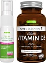 Vegan Vitamiin D3 + Super B12-kompleks 5000mcg Vegan Bundle, 365 1000iu Vitamiin D3 Tabletid + kõrge tugevusega B12 Kirsi maitse Sublingvaalne Spray, autor Igennus
