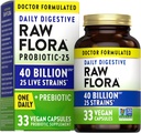 Looduse Toores Flora Probiootikum Prebiootikumidega | 40 Miljardit CFUd | Päevased seedevegani kapslid | Gluteenivaba täiendus meestele ja naistele