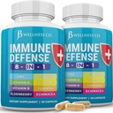Immune Support 8 in 1 Capsules - Tsink Supplement, Vitamiin D3, Vitamiin C ja Elderberry - Immune Booster Ginger Juur, ja Kurkum - [2-Pack]