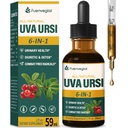 Uva Ursi Bearberry Natural Diuretic tilgad, kuseteede tervis ja neerud Puhastage Detox Taimne täiendus UTI & Water Away, ekstrakt W / Dandelion Root Cranberry, Alkoholivaba tinktuur.2oz