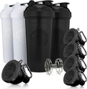 GOMOYO Fitness Bundle - 4-pakilised raputuspudelid agitaatoriga + 5-pakilised valgulehtrid karabiiniga, BPA-vaba ja nõudepesumasina ohutu