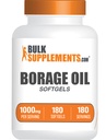 BulkSupplements.com Borage Oil Softgels - Gamma Linolenic Acid Supplement, Borage Oil Supplements, Borage Oil 1000mg - Gluteenivaba, 1 Softgel per Serving, 180 Count (pakk 1)