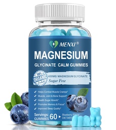 Magneesiumkummies 600mg kohta Serving-Magnesium Glycinate 400mg ja Magneesium Malate 200mg, Suhkruvaba Magneesium kaaliumilisand Calm Mood, Lihased, Luud & Sleep Support, 60 Mustikakummid