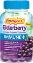 Emergen-C Immune+ Elderberry Gummies, 750 mg C-vitamiini koos D-vitamiini, tsingi ja elektrolüütidega, Immune Support Diet Supplement, Kofeiinivaba, Gluteenivaba, Elderberry Maitse - 45 Count