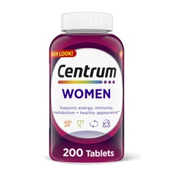 Centrum multivitamiini tablett naistele, multivitamiini / multimineraalne toidulisand koos rauaga, D3-vitamiin, B-vitamiinid ja antioksüdandid C- ja E-vitamiinid, gluteenivabad, mitte-GMO koostisosad - 200 loend