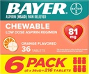 Bayer Aspirin Madal annus 81 mg närimistabletid , valu leevendav toime , oranž maitsega 216 tabletti ( 6 pakendit )
