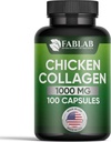 FabLab II tüüpi kana kollageeni lisand - liigeste, närvide ja luude tugi - mitte-GMO, vananemisvastane dieettoode hüdrolüüsitud peptiididega - 100 kapslit
