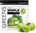 Clean Simple Eats Super Greens Pulber, looduslikult maitsestatud rohelised Pulber Chlorella, Spirulina, Superfoods & Prebiootiline kiud, Kunstlike koostisosadeta, Gluteenivaba, Roheline Õunamaitse, 30 Servings