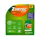 Zyrtec 24-tunnise allergia leevendamise tabletid, sise- ja välisallergiameditsiin 10 mg tsetirisiini HCl-ga antihistamiini tableti kohta, allergia leevendamine, 60 arv.