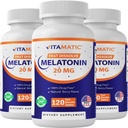 Vitamatic Melatonin 20 mg tabletid | Taimetoitlane, mitte-GMO, gluteenivaba | SUUR 20 MG | looduslik marjalõhn (1/2 tabletti = melatoniin 10 mg) (120 loend (3. pakk))