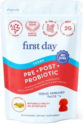 FIRST PÄEV Teismeliste soolestikus Sustainer Tribiootilised Gummies - 3-in-1 prebiootikumid, probiootikumid ja postbiootilised toidulisandid - toetab seedetrakti, naha, suu ja immuunsüsteemi tervist, toitainete imendumist ja kasvu - 30-päevane pakkumine