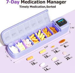 Daviky Smart Pill Korraldaja Alarm, Bluetooth iga päev Pill Box 7 päeva koos APP, iganädalane reisipillide juhtum, kaasaskantav pillide meeldetuletus ravimitele, toidulisanditele ja vitamiinidele (Purple)