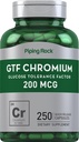 Piping Rock GTF Chromium 200 mcg | 250 kapslit | Glükoosi taluvusfaktori lisand | Mitte-GMO & Gluteenivaba