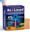 Re-Lieved 4% Lidocaine Patches Maksimaalne tugevus - alumiiniumivaba, veekindel ja USA Made -Superior Sticking Pain Relief Patches Kiiresti leevendab tagasi, liigesed ja lihasvalu-3x6 tolli (20 loend)