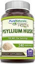 Pure Naturals Psyllium Husk Supplement | 750 Mg per Serving | 240 Veggie kapslid | Mitte-GMO | Gluteenivaba | Valmistatud USAs