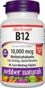 Webber Naturals Vitamiin B12 10 000 mcg, Ultra Tugevus, 40 Count, Kiiresti Lahustuvad Tabletid, Vitamiinilisandi Toetus Energia Metabolism, Immuunsuse ja Südame Tervis, Vegan Valem