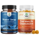 Bundle of Water Away Fluid Retention with Dandelion Leaf Extract & Green Tea for Bloating Relief and Kurmeric Gummies for Adult Peach Flavor - Kurkumiini Black Pepper Extract ja Ingver