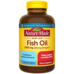 Loodus Made Burp Vähem kalaõli Omega 3 toidulisandeid, 1000mg Softgels, Omega 3 Kalaõli täiendused tervisliku südame toetamiseks, 150 Softgels, 75 päeva pakkumine