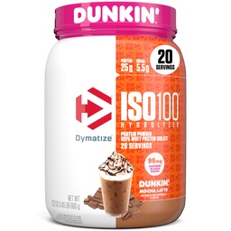Dümatiseerida x Dunkin' Mocha Latte ISO100 vadakuvalgu pulber, 95mg kofeiini, 25g valku, 5,5g BCAA-d, 120 Cal., Gluteenivaba, 1g Rasva, 1g suhkur, 3g Carb (20 Servings)