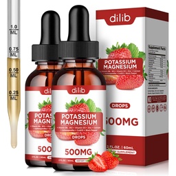 Kaaliummagneesiumtsitraadi lisand, vedel magneesiumtsitraat langeb 500 mg koos ashwagandha, kaltsiumi, tsingi, vitamiiniga D3, B6, B12, CoQ10 - tugi rahulikkus ja luud ja lihased ja immuuntervise Vegan 2 Pack