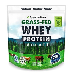 Opportuniteas Grass Fed Whey Isolaatvalgu pulber - maitsestamata 28 g valgupulber ilma kunstlike magusaineteta, hormoonivabad lehmad, mitte GMO - 2,5 lb