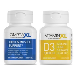 OmegaXL ühine tugi täiendada - 60 Softgels & VitaminXL D3 kõrge potentsi päevas Vitamiin D 5000 IU 125mcg Immuunsüsteemi tugi täiendada (30 Softgels) - 2 Pack