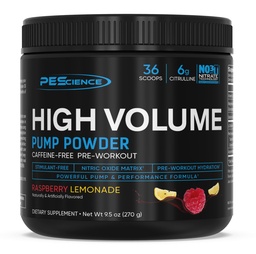 PEScience High Volume Stim-Free Pre-Workout Pump Pulber, Kofeiinivaba L-tsitrulliin ja L-arginiin Nitraat, Non-Stim Preworkout meestele ja naistele - 36 Scoops, Vaarika Lemonaadi