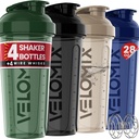 VELOMIX - 4 PACK- 28 oz Shaker Cups for Protein Shakes - 4x Wire Whisk | Leak Proof Protein Shaker Pudelid valgusegud | Protein Shaker Bottle Pack | Segaja Proteiin Shakes (Forest Edge)