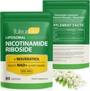 NAD-lisa, Liposomal NAD+ Täiendus koos nikotiinamiidiga Ribosiid Resveratrooli tugi Raku tervis, vastupidavus ja tervislik vananemine - 80 kapslit