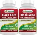 Parimad Naturals 2 pakendid Black Seed Oil kapslid 1000 mg (Non-GMO) Nigella Sativa - 100% külmpressitud must köömneseemneõli pillid sisaldavad Thymoquinoe 60 Count (kokku 120 Softgels)