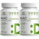 2 Pack NAC Supplement (N-atsetüültsüsteiin) 1000mg serveerimine vähendatud glutatiooniga, 480 kapslit