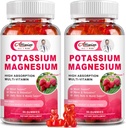 2 Pack Kaalium Magneesium Supplement Gummies - Kaaliumtsitraat & Magneesium Glütsinaat jalgade krampide ja lihaste, meeleolu ja lõõgastav, energia toetus vitamiin B6, D3, C Vaarika Maitse