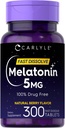 Carlyle Melatoniin 5 mg Fast Lahustage 300 tabletti | Berry Flavor | Taimetoitlane, mitte- GMO täiendus
