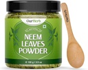 Neem Lehed Pulber Looduslik lahendus Pimple-Free Clear Skin & Siidised juuksed, ideaalne näopakendid, juuksehooldus ja pigmentatsiooni tugi puidust lusikaga - 100 g | 3,5 Oz