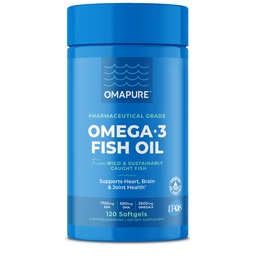 OMAPURE Fish Oil Supplements omega 3 rasvhappeid (1 pudel, 120 Softgels) - High EPA, DHA, & IFOS Fish Oil Pills Support Heart & Joint Health - Burpless Fish Oil soodustab aju funktsiooni