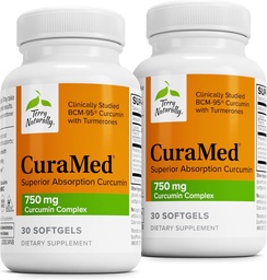Terry Naturally CuraMed 750mg - Antioksüdandi lisand aju ja südame tervise jaoks - täiendus suure tugevusega kurkumiini kompleksiga - neeru, maksa ja immuunsuse tervise tugi - 30 softgels (pakk 2)