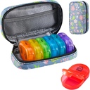Serfeymi Weekly Travel Pill Korraldaja 2 korda päevas PM Täiustatud Vikerkaar Pill Box 7 päeva kaasaskantav Zipper PU Nahk pillid juhul, meditsiin Korraldaja pillid, vitamiinid, kalaõlid - Floral 02
