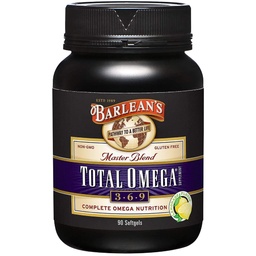 Barlean's Total Omega 3 6 9 Softgels, segatud kalaõli täiendada kurguvalu ja linaseemneõli, 1000 mg Omegas ALA, EPA, DHA ja GLA ühine tugi toidulisandeid ja südame tervis, 90 Count