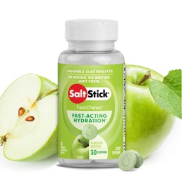 SaltStick Electrolyte FastChews - 60 rohelist õuna närimistable elektrolüüte - soolatabletid jooksmiseks ja hüdreerimiseks, elektrolüüte närimiskud - 60 loend