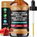 Kreatiin ja Bacopa Vedelik tilgad koos Lion's Mane, Green Tea & Ginkgo Biloba - Kiirem absorbeeriv segu kui Gummies & Pills - Veganilisa täiustatud fookuse ja tunnetuse jaoks (Maasikas Arbuusi, 60 ml)