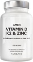 Amen Vitamiin D, K2 ja tsink, kolekaltsiferool D3 5000 RÜ, orgaaniline kogu toidu segu õunaga, mustikas, Jõhvikas, Elderberry Powder Fruits, Vegan Supplement, D3 K2 Vitamiinid, Non-GMO - 60 kapslit