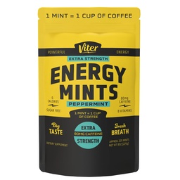 Viter Energy Extra Tugevus Kofeiinitud Mints 80mg Kofeiin, B vitamiinid, suhkruvaba. (Peppermint, 8oz, Bulk Bag)