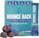 Bounce Back Daily Hydration - 13 olulist vitamiini, nullsuhkru elektrolüütpakendit - 5 kalorit, orgaaniline - Keto ja vahelduv sõbralik | 0 Net Carbs (16 Pack, Blue Vaarika)