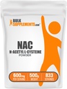 BulkSupplements.com NAC Powder - N-atsetüültsüsteiin 600mg, NAC Supplement - Antioksüdandi tugi, Gluteenivaba - 600mg ühe serveerimise kohta, 833 Servingut, 500g 1,1 naela (pakk 1)