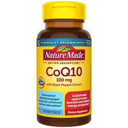Nature Made CoQ10 100mg koos musta pipar ekstrakti täiustatud toitainete imendumist, dieet CoQ10 toidulisand südame tervise toetamiseks, 30 Softgels, 30 päeva pakkumine