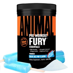 Animal Fury Pre Workout Pulber - Blue Ice Pop, 350mg Kofeiin, BCAA Aminohapped, 2g Beeta-alaniin, tsitrulliin ja türosiin, energia, fookus, tugevus, vastupidavus, ettevalmistus meestele ja naistele, 30 Servings