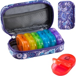 Serfeymi Weekly Travel Pill Korraldaja 2 korda päevas PM Täiustatud Vikerkaar Pill Box 7 päeva kaasaskantav Zipper PU Nahk pillid juhul, meditsiin Korraldaja pillid, vitamiinid, kalaõlid - Purple-01